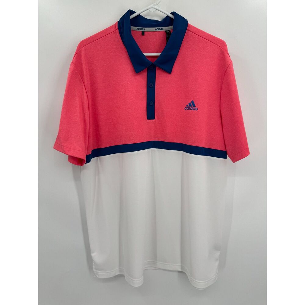 ADIDAS Pink White Blue Color Block Golf Polo Size XL